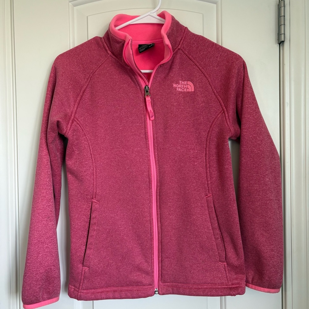 The North Face Girls Heathered Pink Zip Up Jacket With Soft Fleece Lining- 14/16